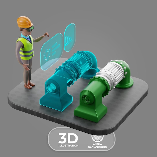 Analyzing Equipment Operation via Digital Twins 3D illustration