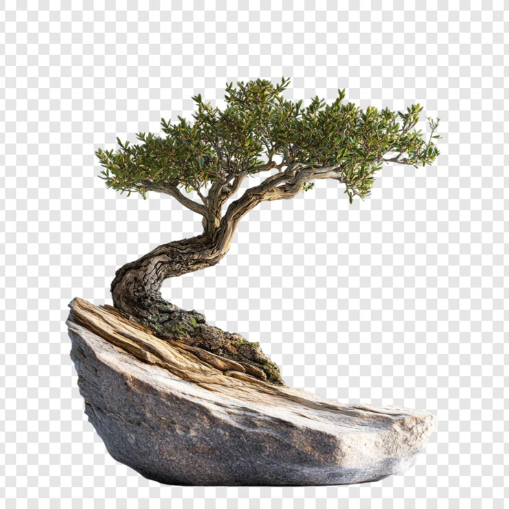 PSD Gratis ancient bonsai tree on a rock a symbol of resilience and serenity