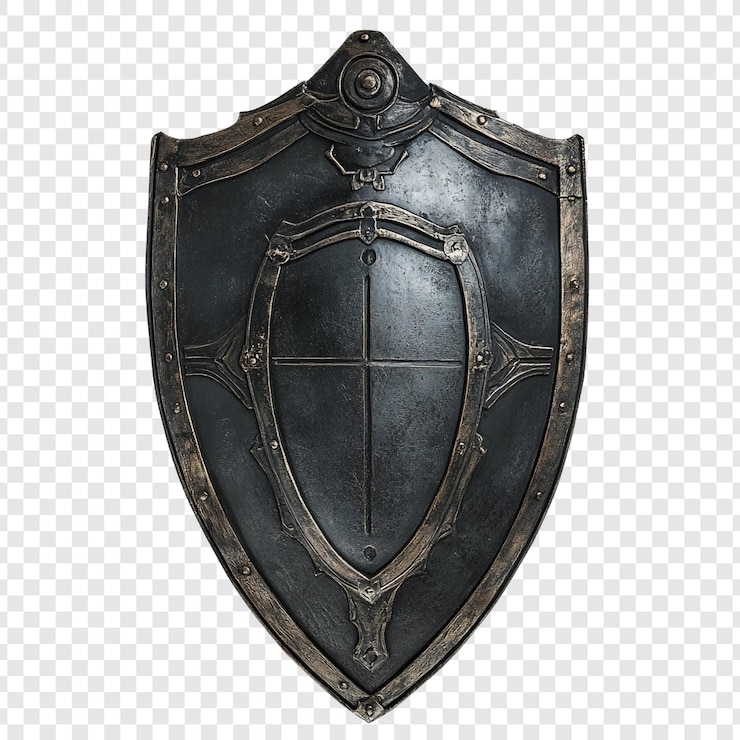 PSD Gratis ancient medieval knights shield dark metal bronze trim isolated background
