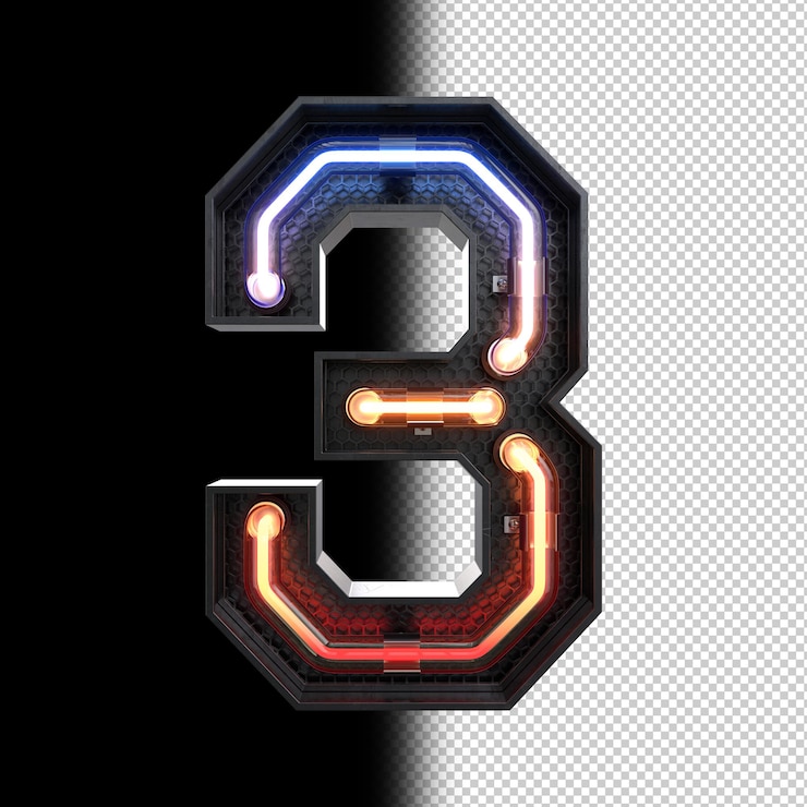 PSD Gratis angka 3 yang terbuat dari neon light