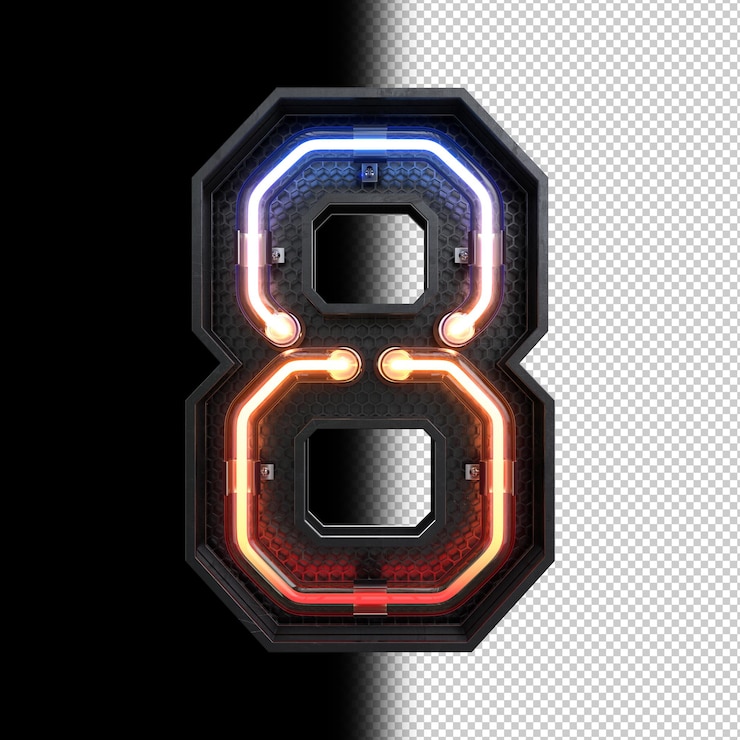 PSD Gratis angka 8 terbuat dari neon light
