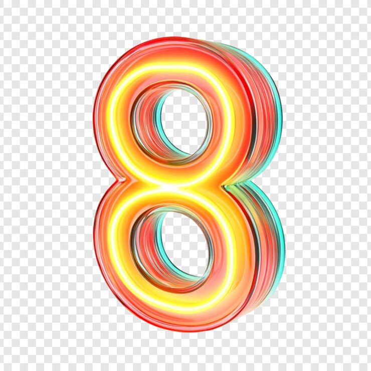 PSD Gratis angka delapan neon digit bercahaya warna-warni