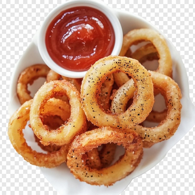 Anillos de cebolla crujientes con ketchup