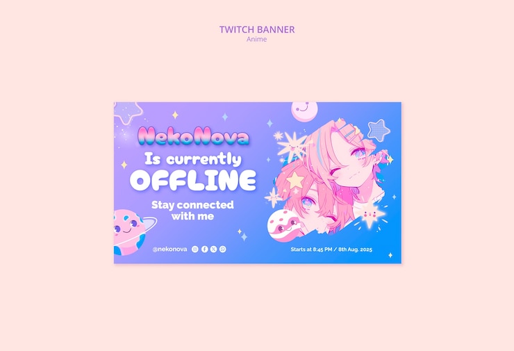 PSD gratuito el anime de nekonova tiene un twitch banner.