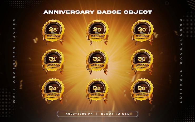 PSD Gratis anniversary 3d icon set with golden badge