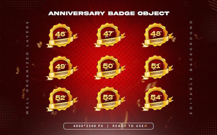 PSD Gratis anniversary 3d icon set with golden badge