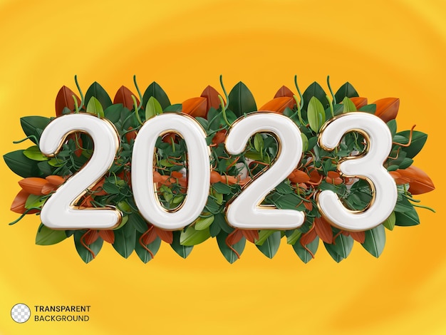 PSD gratuito año nuevo 2023 ilustración 3d en tarjeta de felicitación de ramas verdes