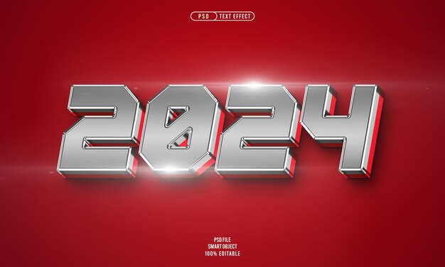Año nuevo 2024 efecto de texto editable 3D
