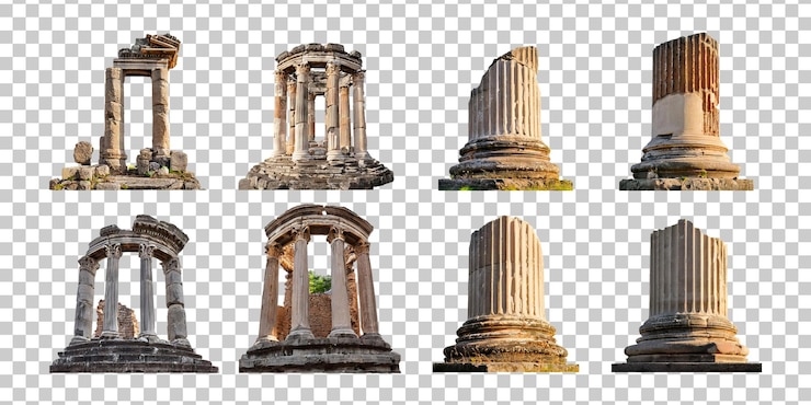 PSD gratuito antiche rovine di colonne e elementi architettonici della grecia