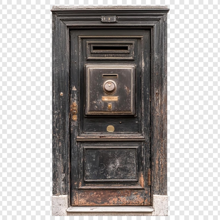Gratis PSD antieke houten deur met post slot en deurbel