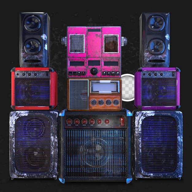 Antiguo fondo de elementos musicales. Representación 3d