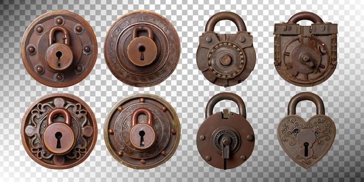 PSD Gratis antique padlocks collection on transparent background