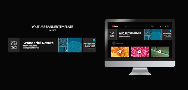 PSD gratuito aprende sobre la naturaleza banner de youtube