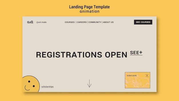 PSD gratuito aprender plantilla de página de destino de animación