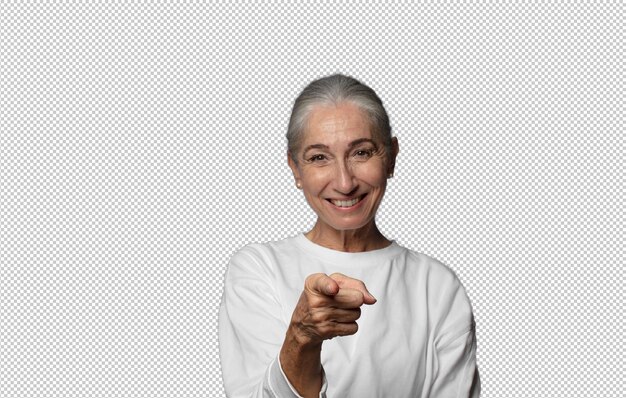 apuntando a la cámara con una sonrisa satisfecha, confiada y amistosa eligiéndote