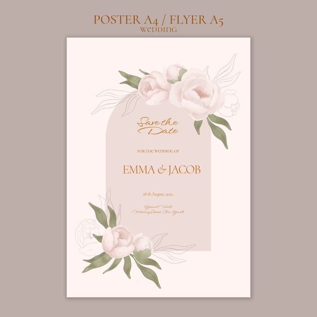 Gratis PSD aquarel bloemen bruiloft verticale poster sjabloon