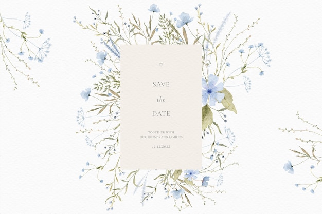 Gratis PSD aquarel bruiloft uitnodigingskaart met delicate bloemen