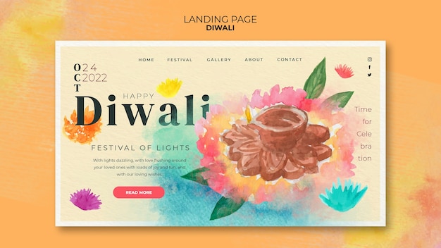 Gratis PSD aquarel diwali viering websjabloon