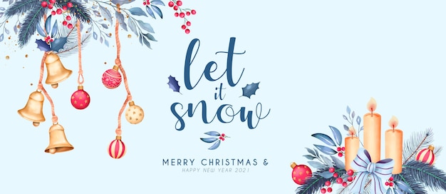 Gratis PSD aquarel kerst banner met prachtige ornamenten