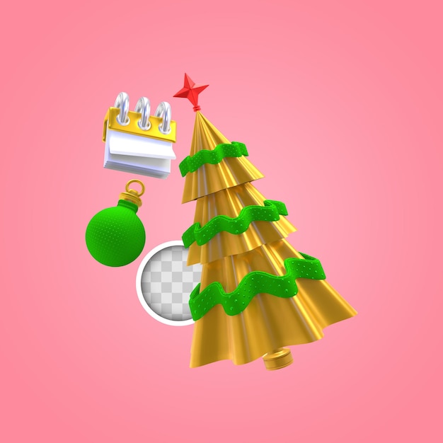 PSD gratuito Árbol de navidad con calendario. representación 3d