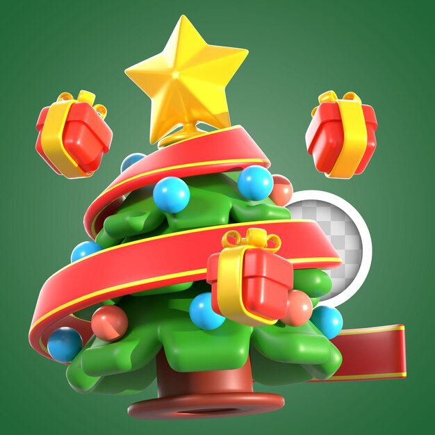 Árbol de Navidad con regalos alrededor de la ilustración 3D