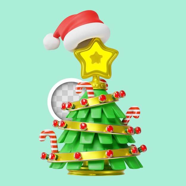 Árbol de Navidad con sombrero de Navidad ilustración 3d
