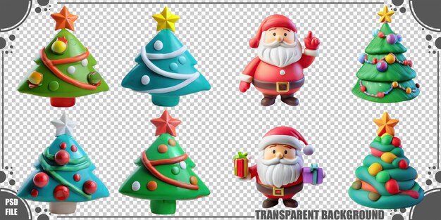 Árboles de Navidad de colores y figuras de Papá Noel