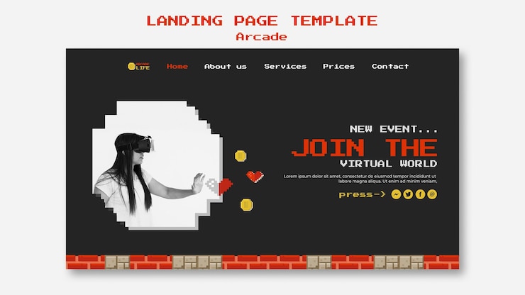 PSD Gratis arcade landing page