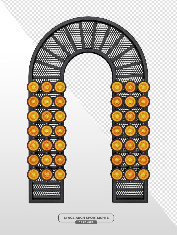 PSD gratuito arco di illuminazione del palco con proiettori ambra in rendering 3d