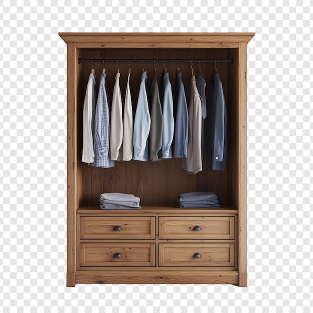 Armario de madera rústico con ropa