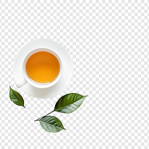 Aromatische theekop en verse groene theeblaadjes