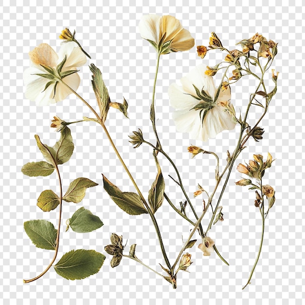 Arreglo botánico seco Una delicada colección de flores y hojas prensadas