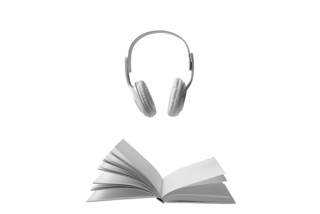 Arreglo de libros y auriculares.