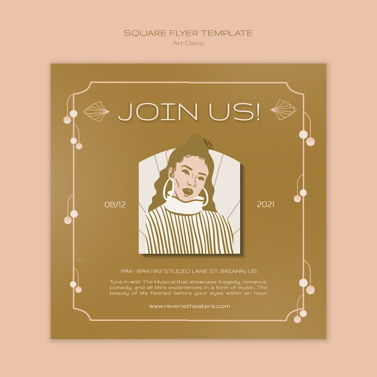Gratis PSD art deco muzikale vierkante flyer