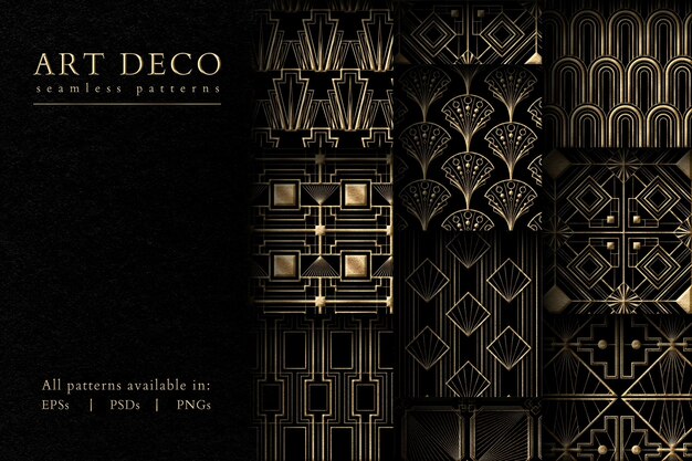 Art deco psd establece patrones sin fisuras sobre fondo oscuro