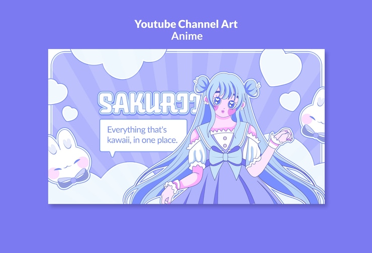 PSD gratuito el arte del canal de youtube de la chica de anime linda