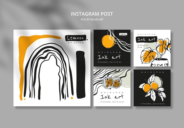 Artes y artesanías dibujadas a mano en las publicaciones de Instagram