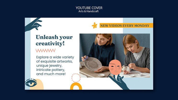 PSD gratuito arti del design piatto e copertina di youtube per l'artigianato