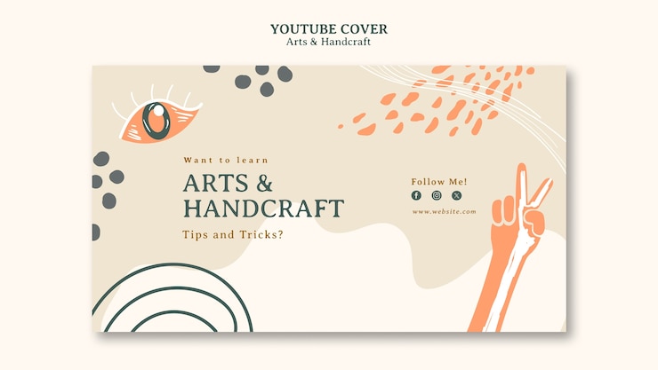 PSD gratuito arti del design piatto e copertina di youtube per l'artigianato