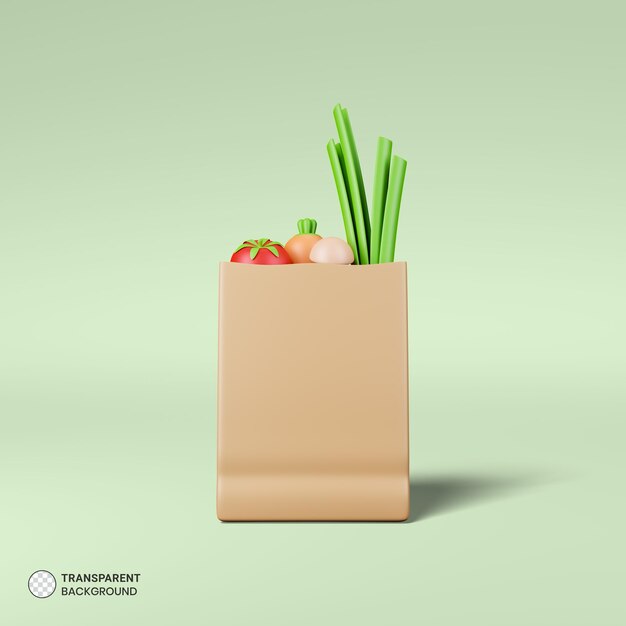 Artículo de comestibles y bolsa de papel icono aislado 3d render ilustración