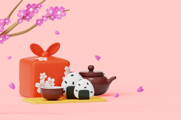 Artículos tradicionales de Japón con telón de fondo de naturaleza muerta