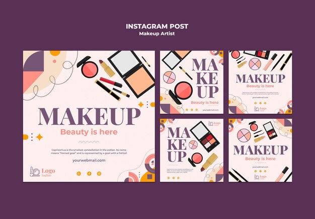 Artista de maquillaje diseño de plantillas de publicaciones de Instagram