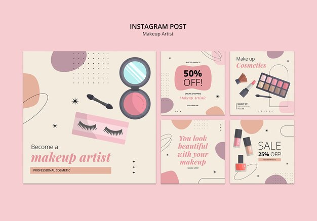Artista de maquillaje diseño de plantillas de publicaciones de Instagram