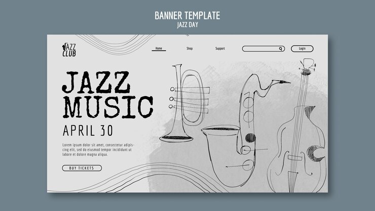 PSD Gratis artistic jazz day banner template