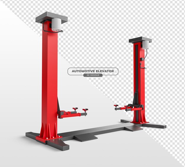 Ascensor automotriz para taller mecánico en renderizado 3D con fondo transparente