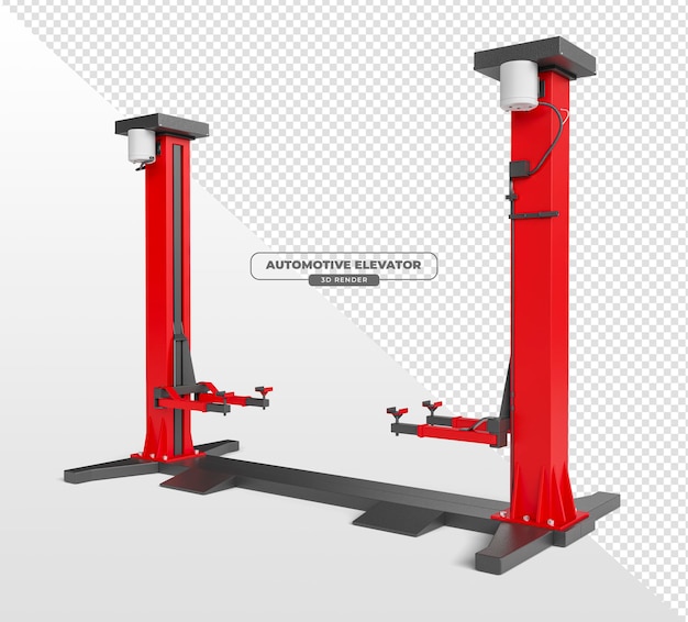 Ascensor automotriz para taller mecánico en renderizado 3D con fondo transparente