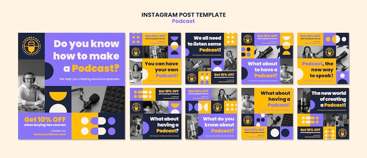 PSD gratuito ascolto del modello di post di instagram dei podcast