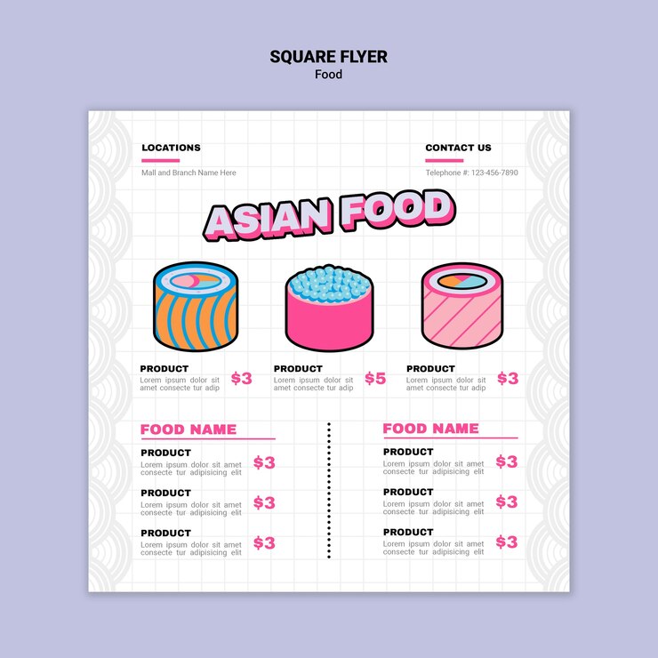PSD Gratis asian food square flyer template