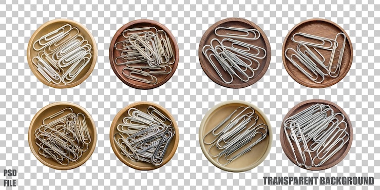 PSD Gratis assorted paper clips in various bowls