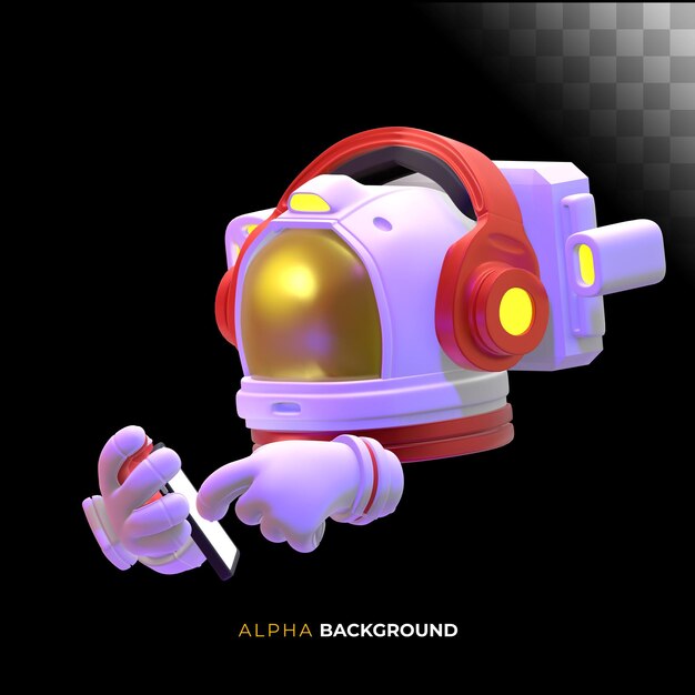 Astronauta revisando su teléfono celular. Ilustración 3d